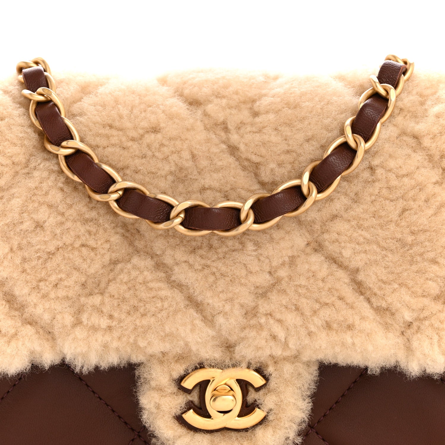 Chanel Shearling Lambskin Quilted Mini Furry Coco Flap Beige Dark Brown 8 of 10