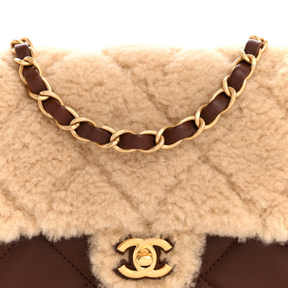 Chanel Shearling Lambskin Quilted Mini Furry Coco Flap Beige Dark Brown 8 of 10
