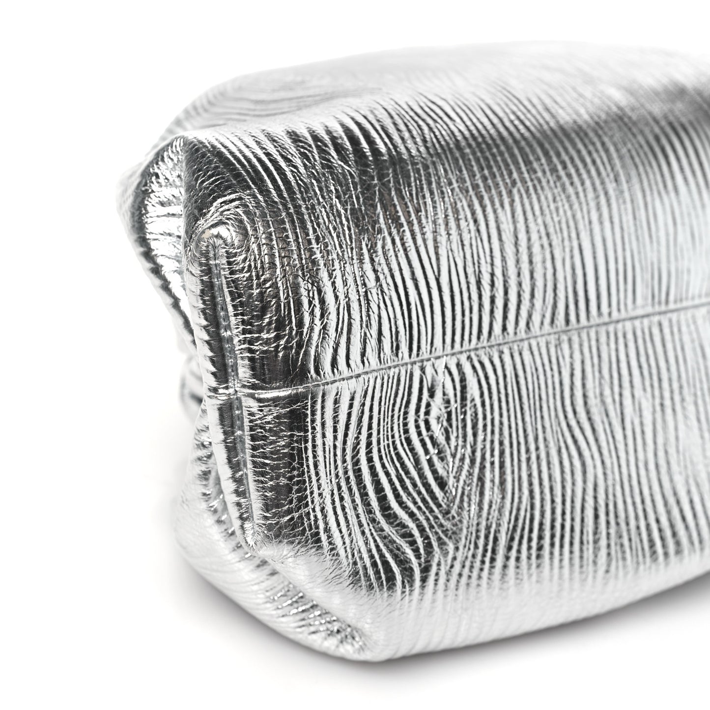 Metallic Bark Calfskin Embossed The Pouch Oversized Clutch Silver