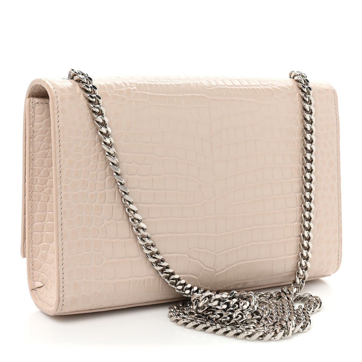 Calfskin Crocodile Embossed Small Classic Monogram Kate Tassel Satchel Crema Soft