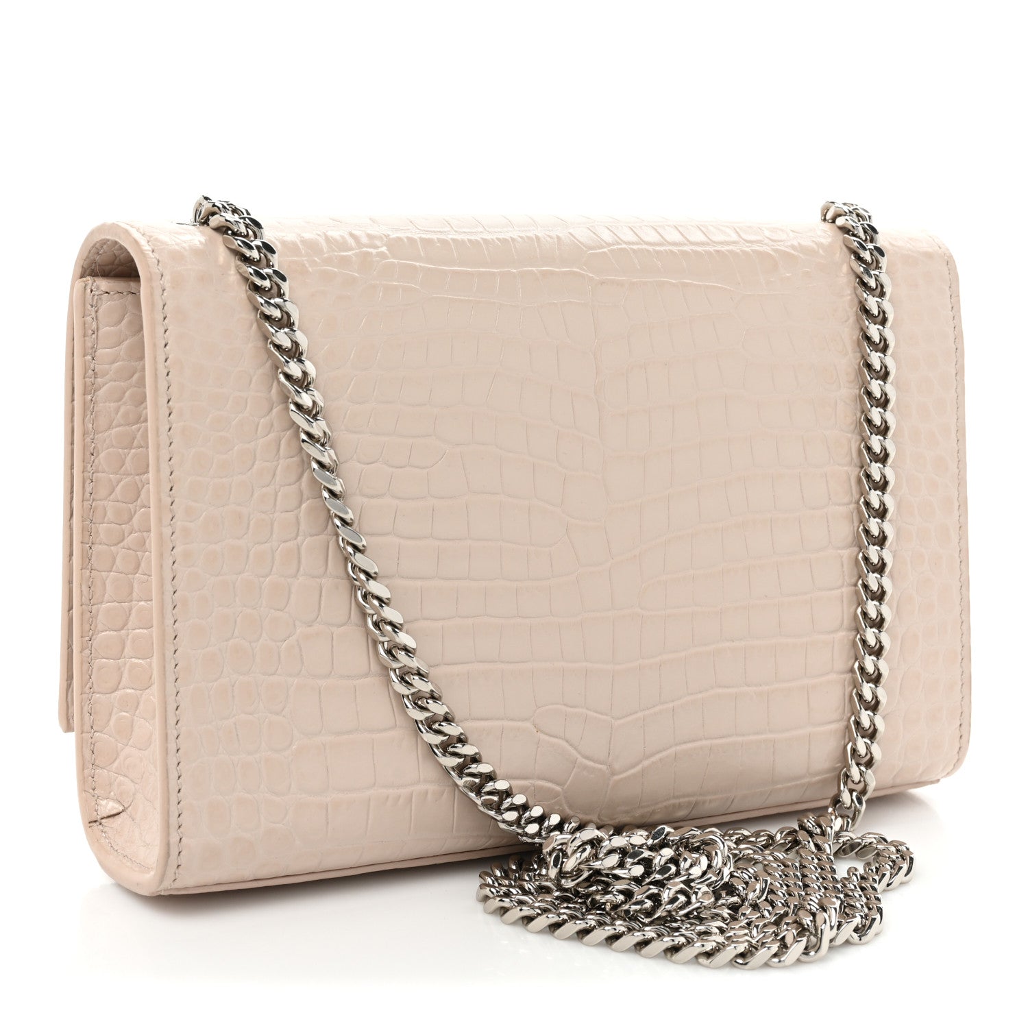 Saint Laurent Calfskin Crocodile Embossed Small Classic Monogram Kate Tassel Satchel Crema Soft 3 of 22