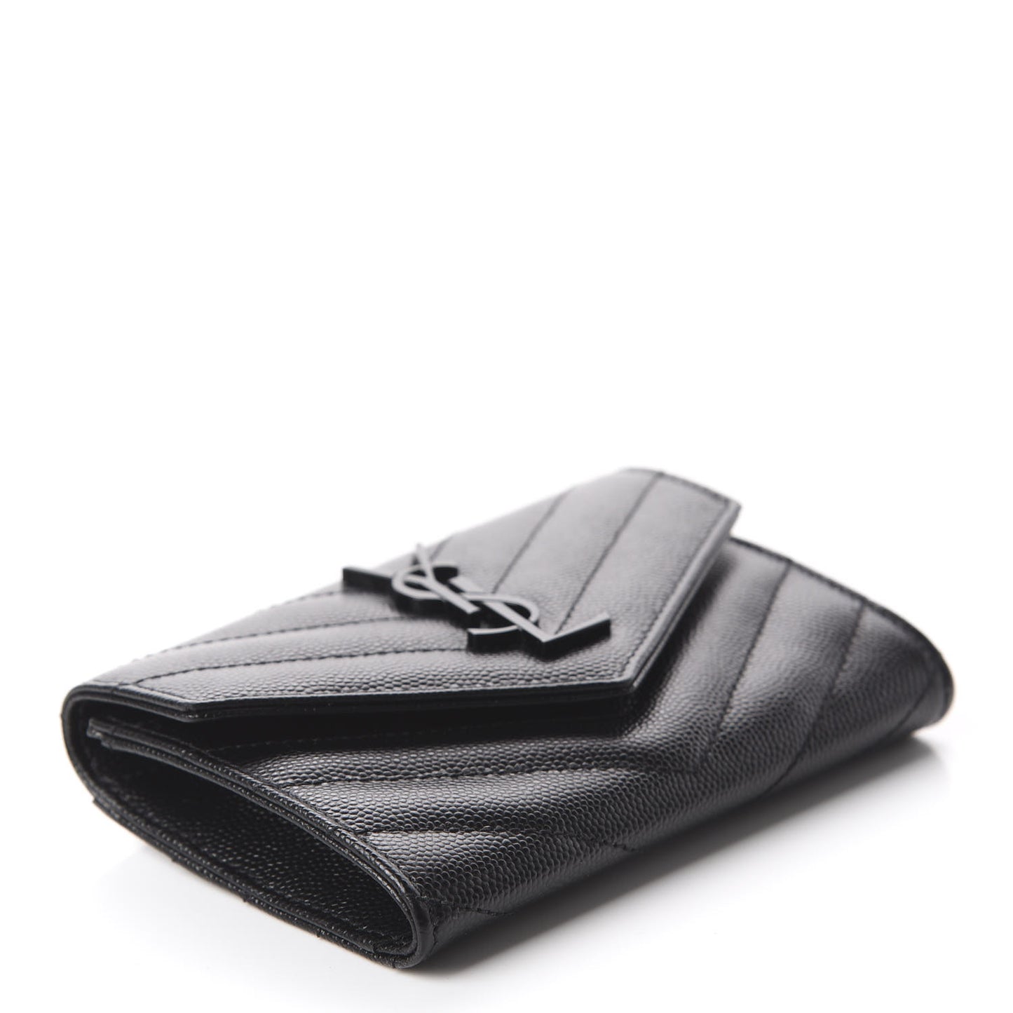Grain De Poudre Matelasse Chevron Small Monogram Envelope Wallet Black