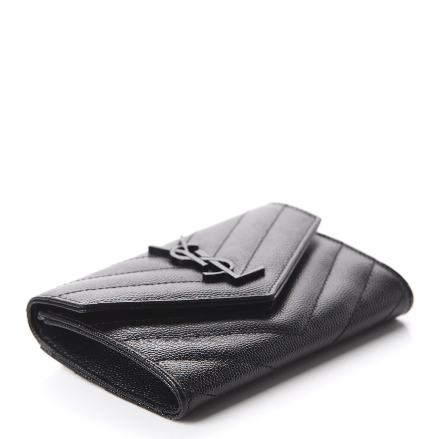 Saint Laurent Grain De Poudre Matelasse Chevron Small Monogram Envelope Wallet Black 3 of 8