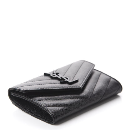 Saint Laurent Grain De Poudre Matelasse Chevron Small Monogram Envelope Wallet Black 3 of 8