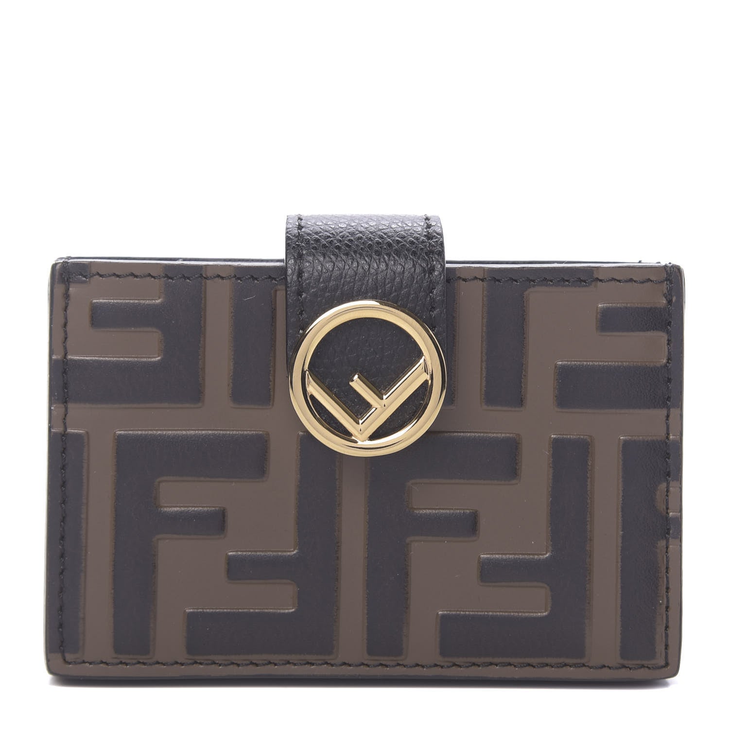 Fendi Vitello Cruise F is Fendi Bi-Color FF 1974 Embossed Gusseted Card Holder Maya Black 1 of 6