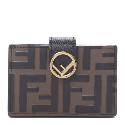Fendi Vitello Cruise F is Fendi Bi-Color FF 1974 Embossed Gusseted Card Holder Maya Black 1 of 6