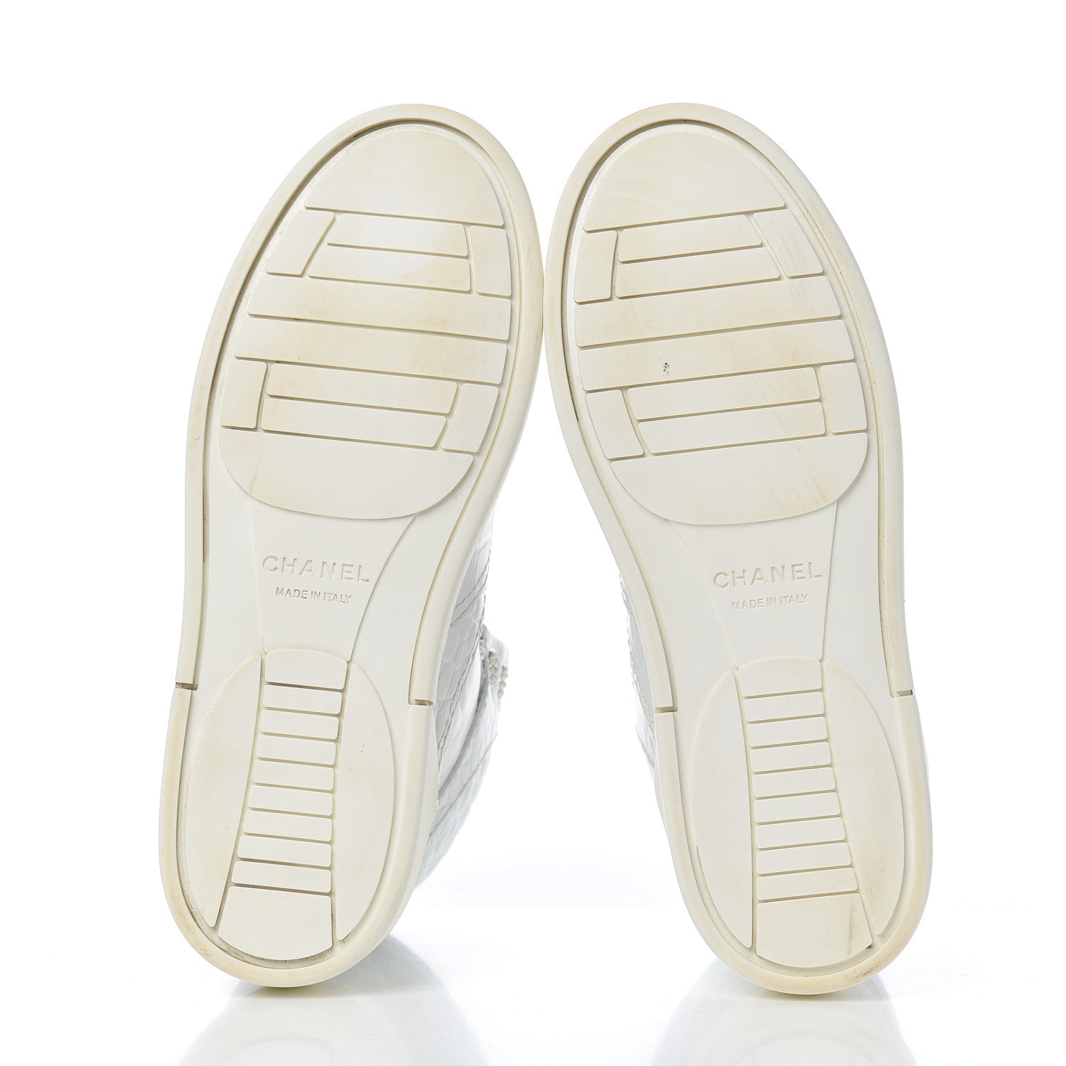 Chanel Calfskin Crocodile Embossed Cocodile High Top Sneakers 36 White 5 of 14
