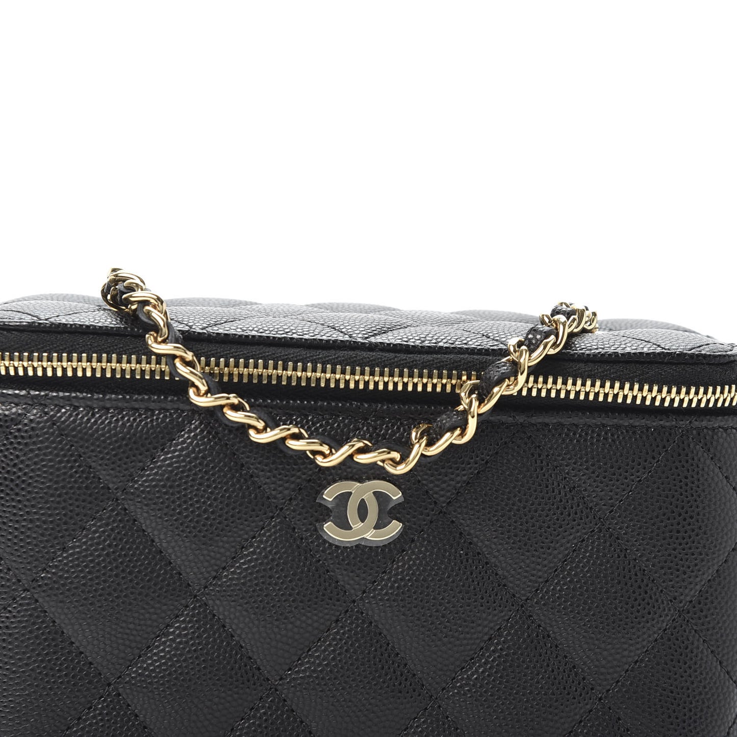Caviar Quilted Small Vanity Case With Chain Black