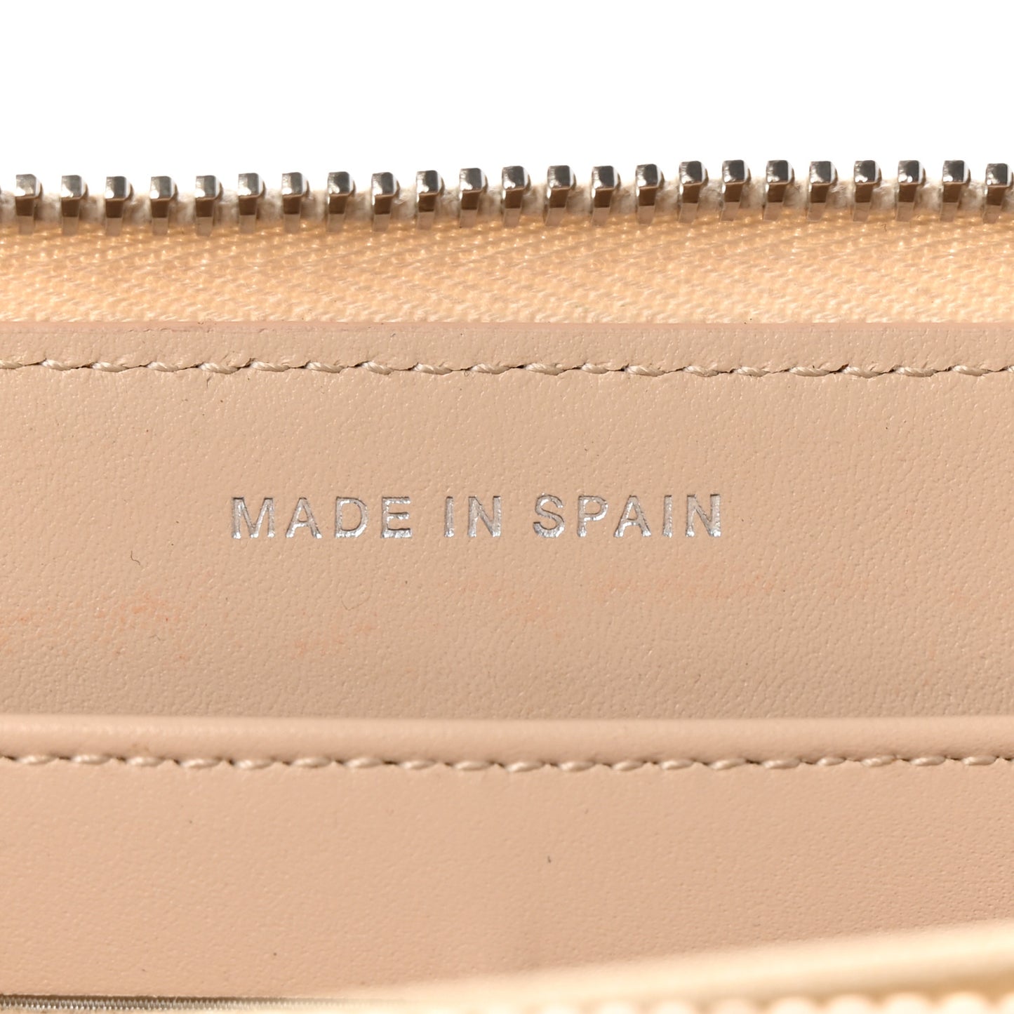 Iridescent Caviar Quilted Large Gusset Zip Around Wallet Beige