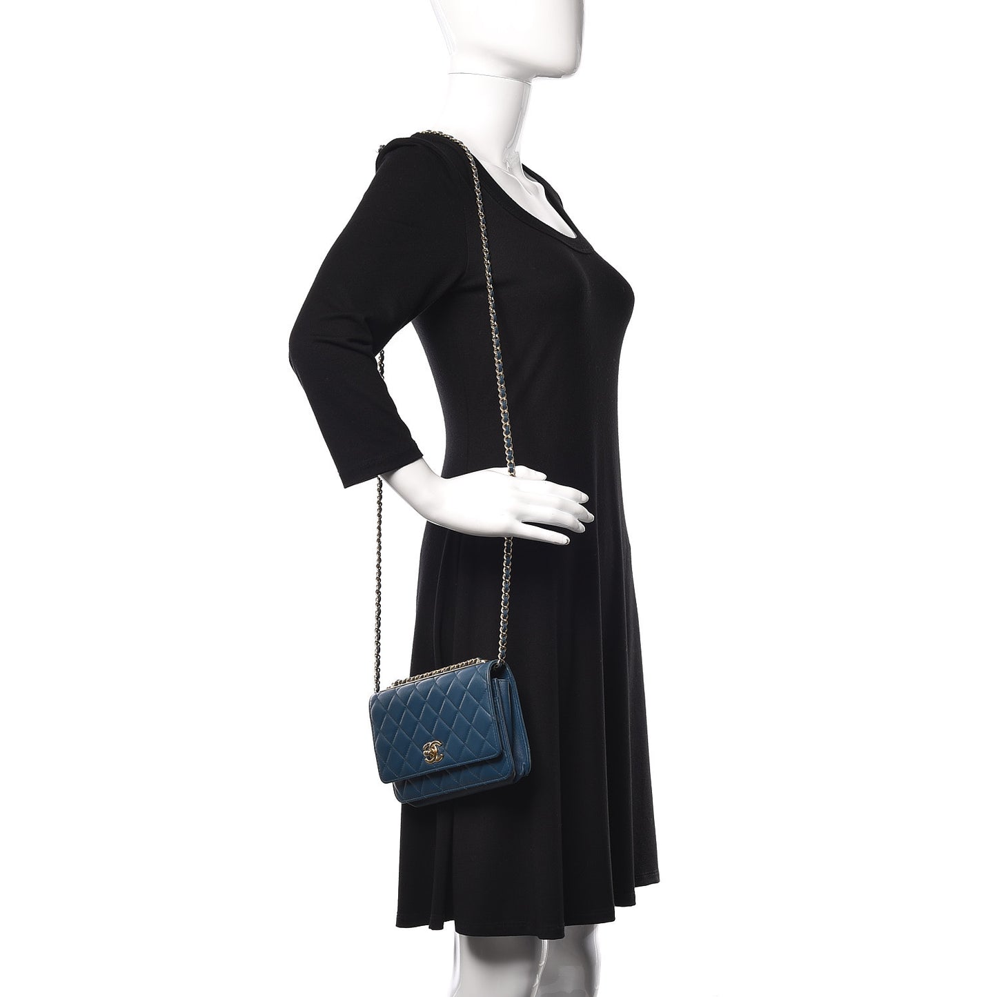 Lambskin Quilted Trendy CC Wallet On Chain WOC Blue