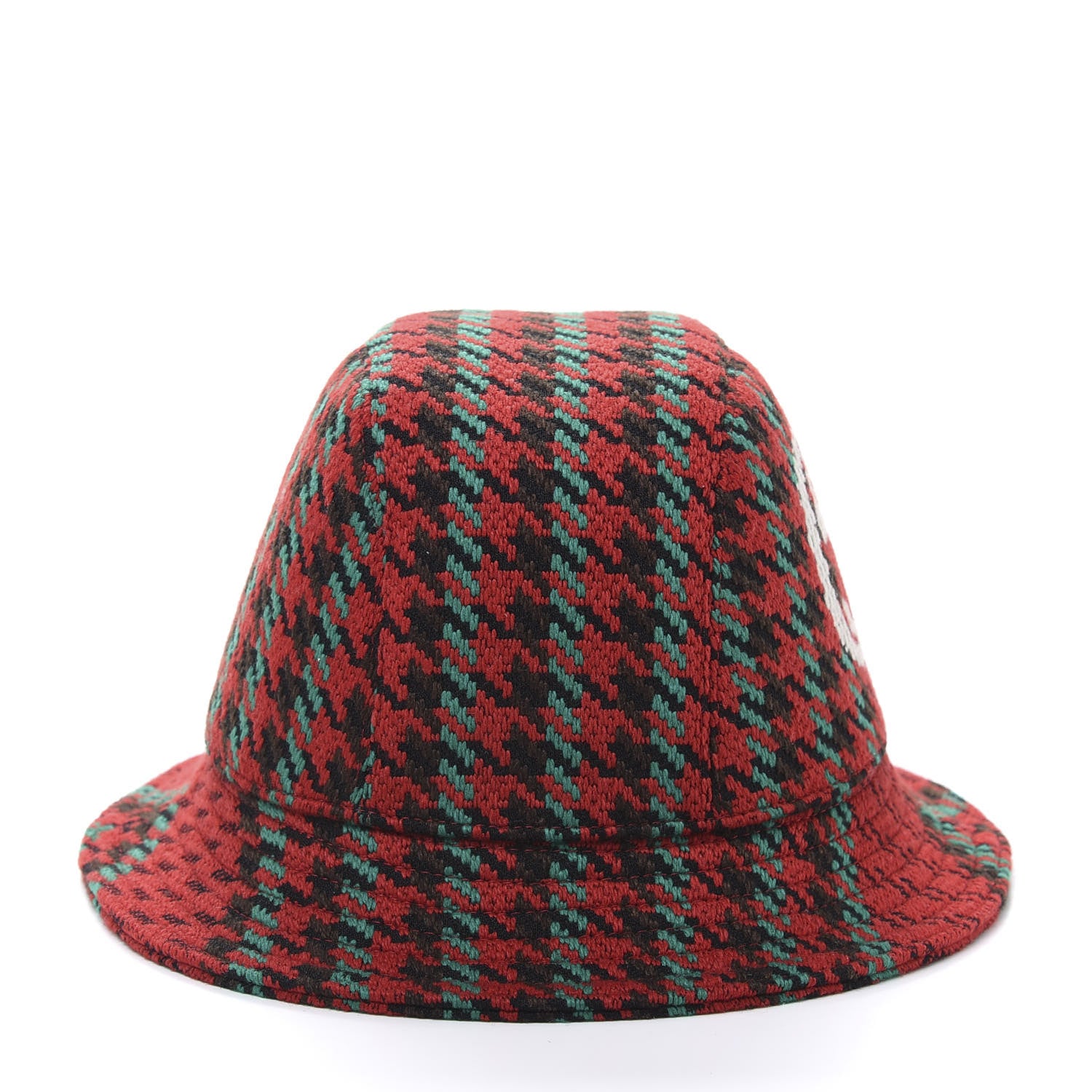 Gucci Tweed Wool Houndstooth Interlocking G Bucket Hat S Red Green 5 of 11