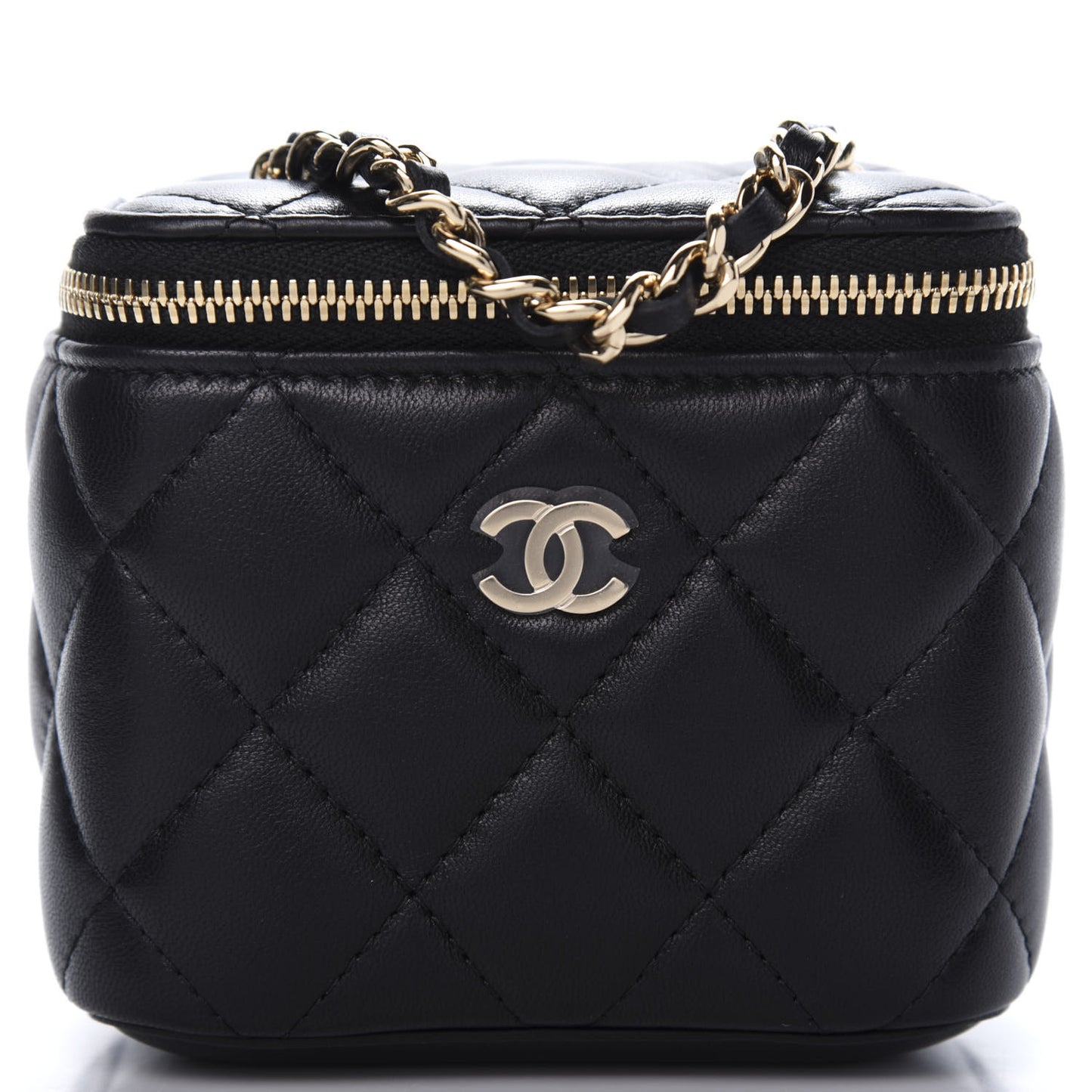 Lambskin Quilted Mini Vanity Case With Chain Black