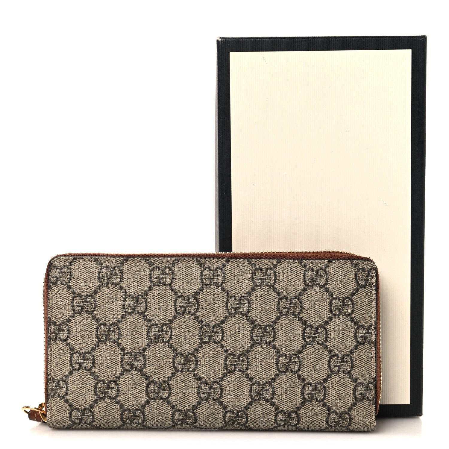 Gucci GG Supreme Monogram Cuoio Toscano Zip Around Wallet Beige Ebony Cuir 7 of 7