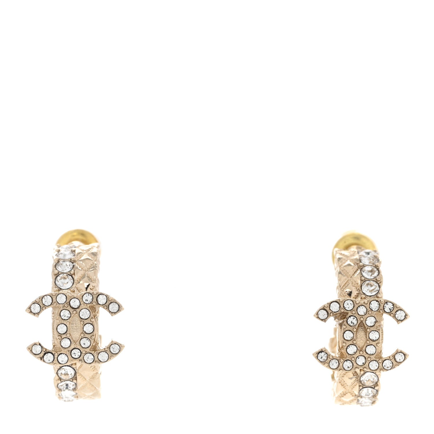Chanel Metal Crystal Quilted CC Hoop Earrings Gold 1 of 4