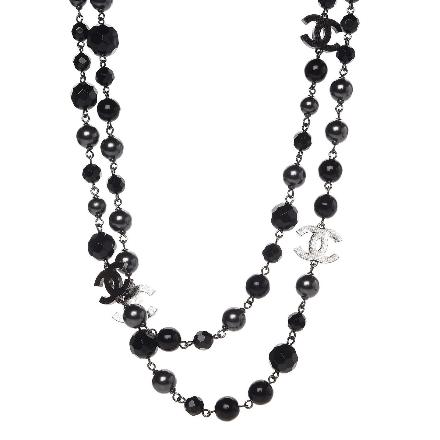 Ruthenium Beaded CC Long Necklace Black