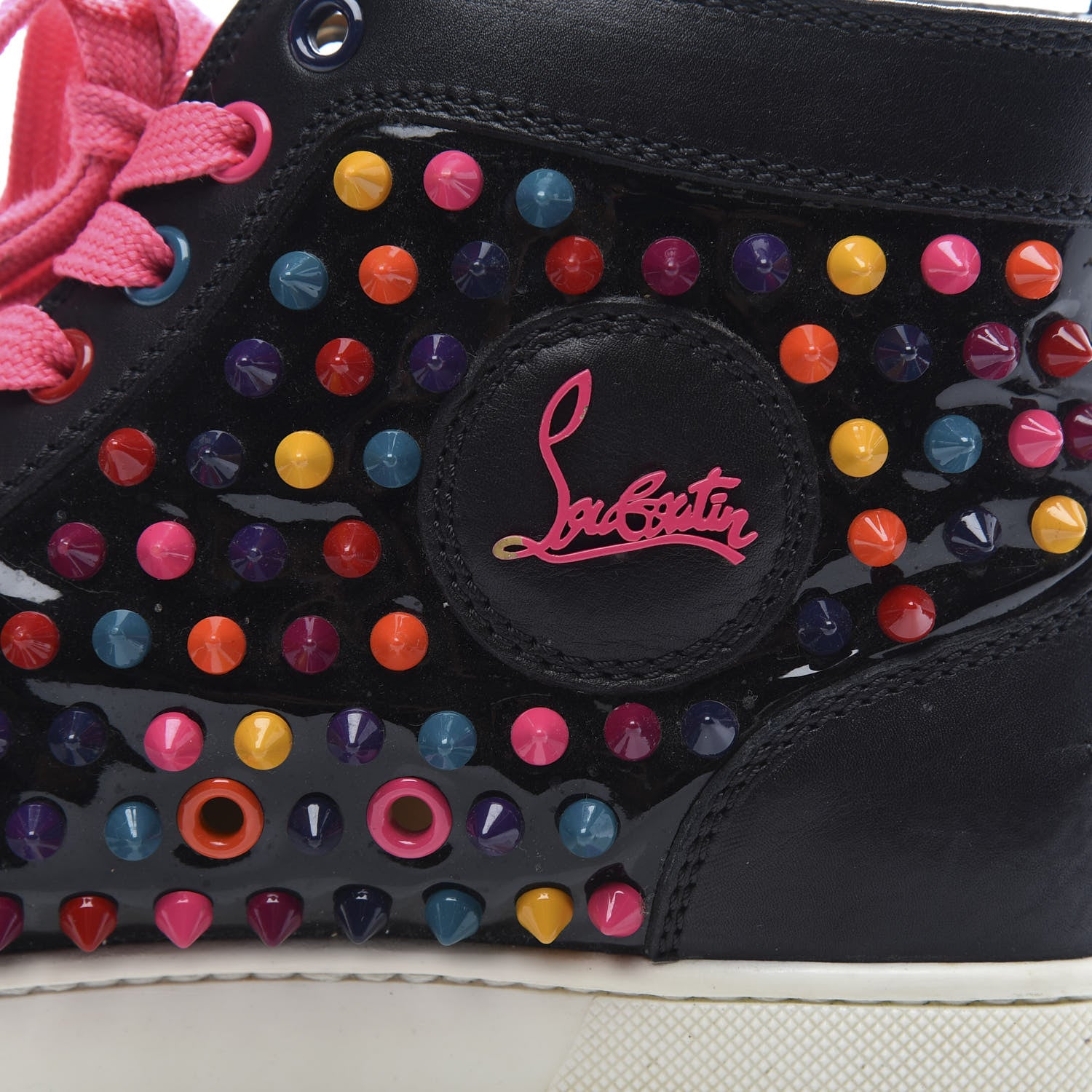 Christian Louboutin Calfskin Spike Louis Flat Sneakers 38 Black Multi 9 of 10