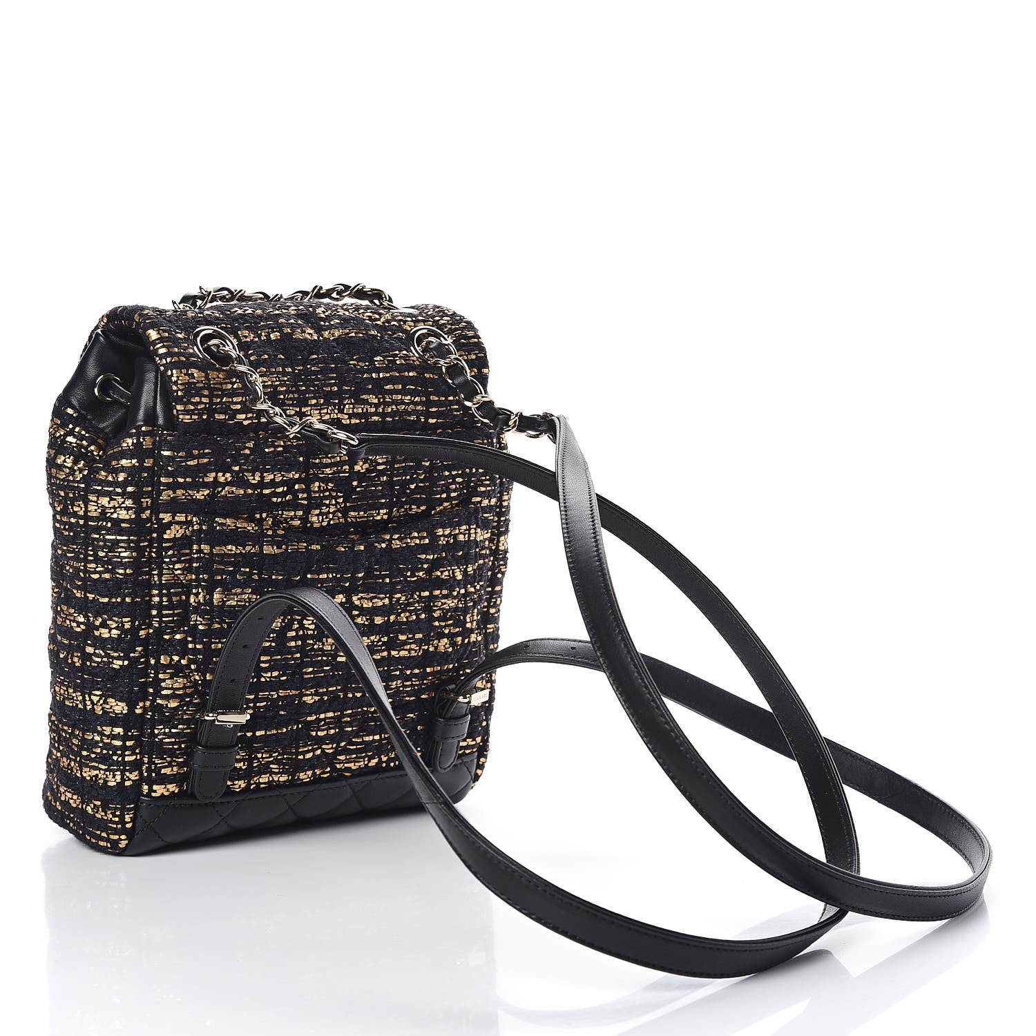 Chanel Tweed Quilted Mini Urban Spirit Backpack Black Gold 3 of 10