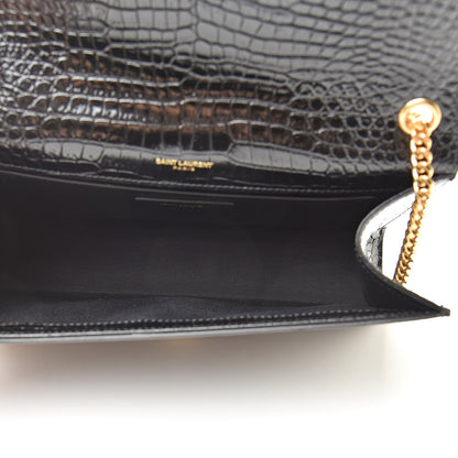 Saint Laurent Calfskin Crocodile Embossed Medium Classic Monogram Kate Tassel Satchel Black 5 of 12