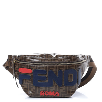Fendi X FILA Glazed Fabric Vitello Century FF 1974 Mania Belt Bag Mogano Panna Blueberry 1 of 10