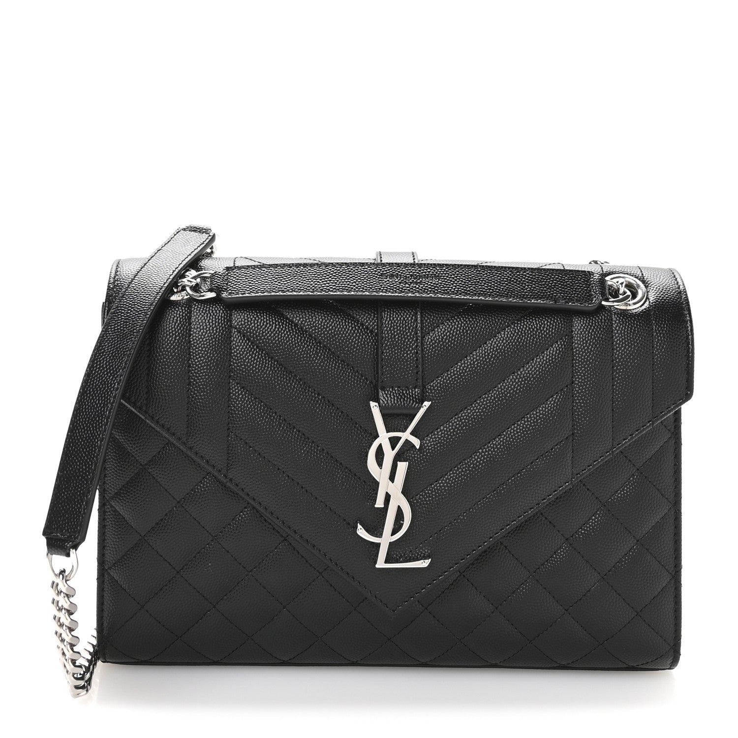 Saint Laurent Grain De Poudre Textured Mixed Matelasse Triquilt Medium Monogram Satchel Black 1 of 11