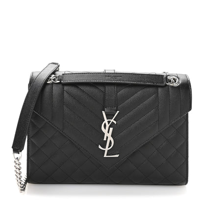 Saint Laurent Grain De Poudre Textured Mixed Matelasse Triquilt Medium Monogram Satchel Black 1 of 11