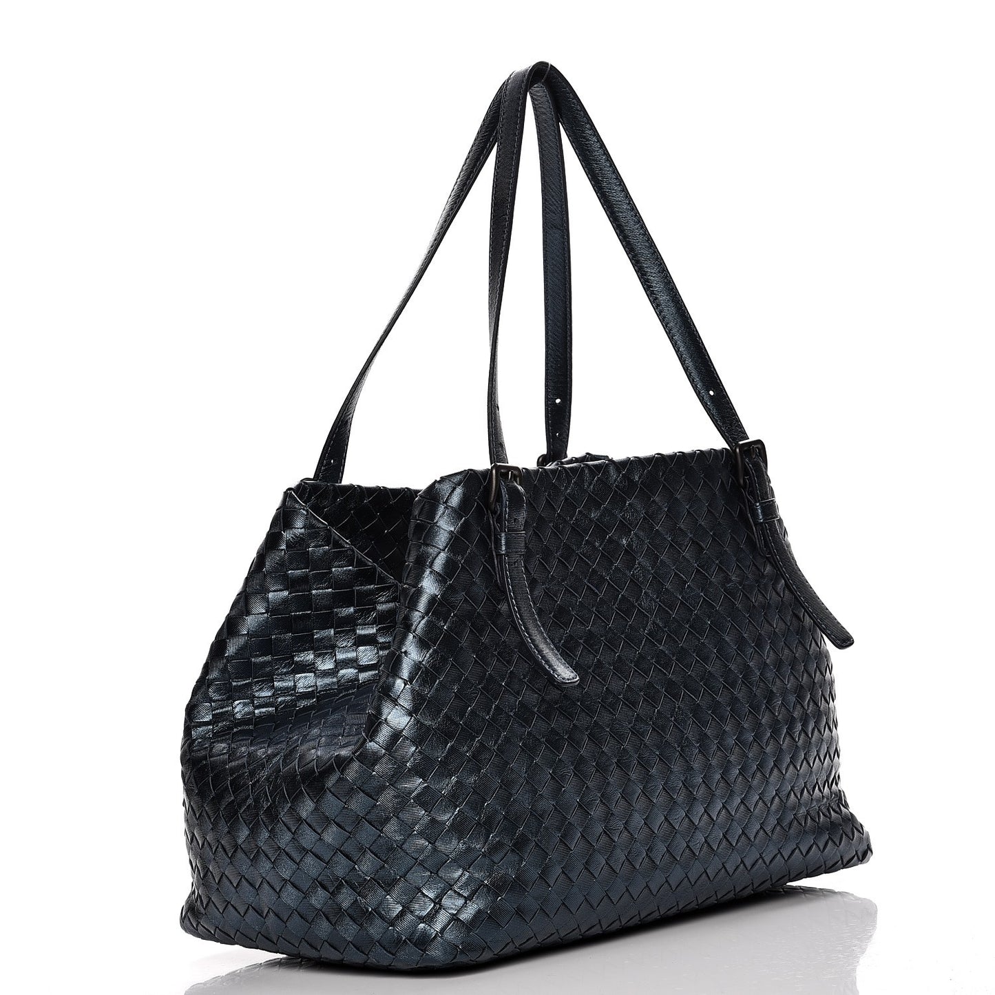Metallic Grosgrain Intrecciato Medium A Shape Seamless Tote Blue