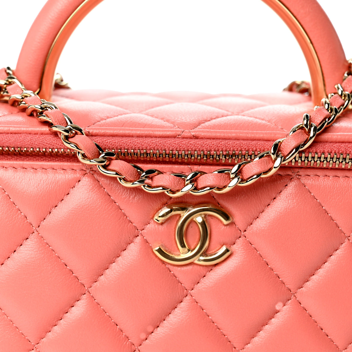 Chanel Lambskin Quilted Small Charming Top Handle Vanity Case With Chain Pink 8 of 10