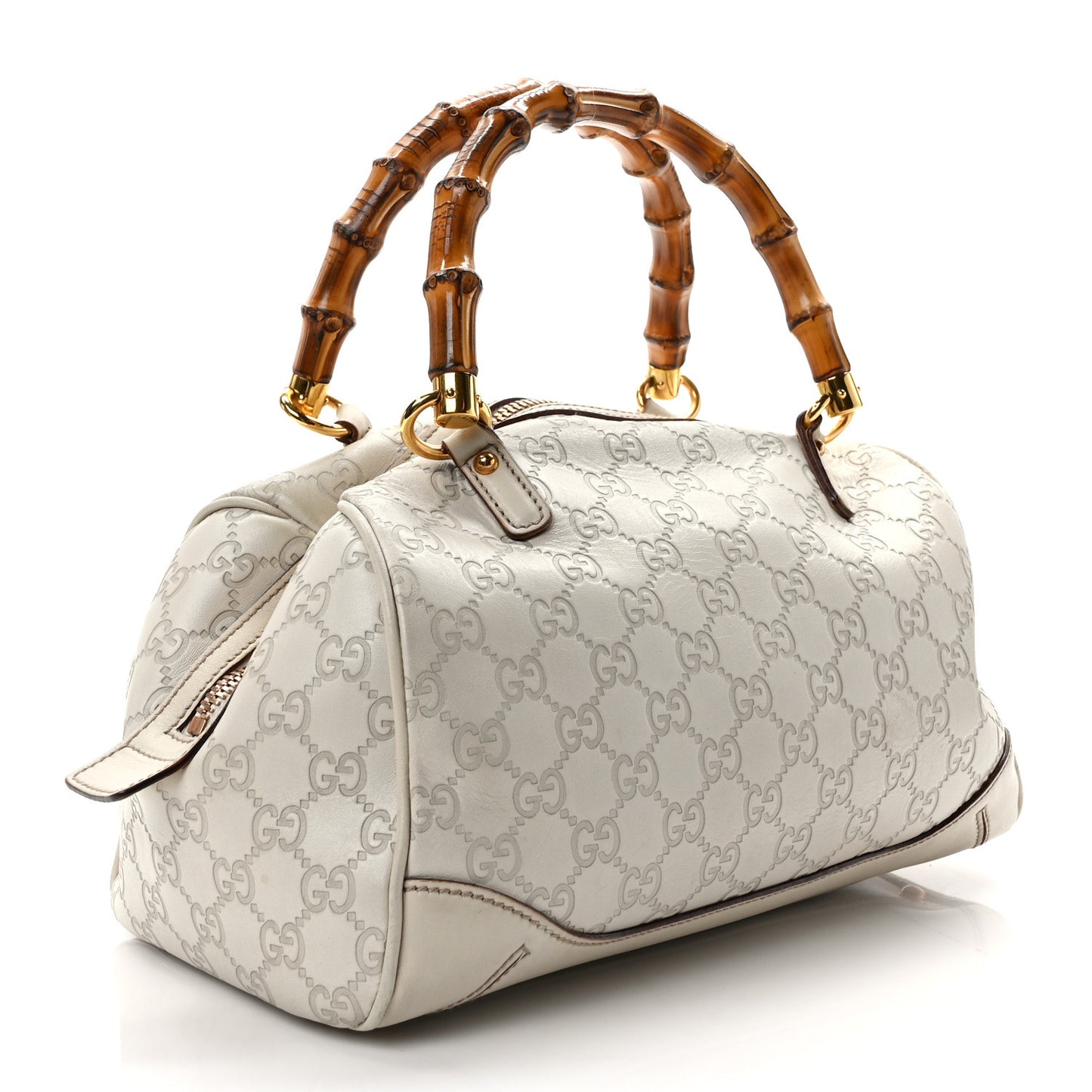 Guccissima Bamboo Top Handle Boston Bag Off White