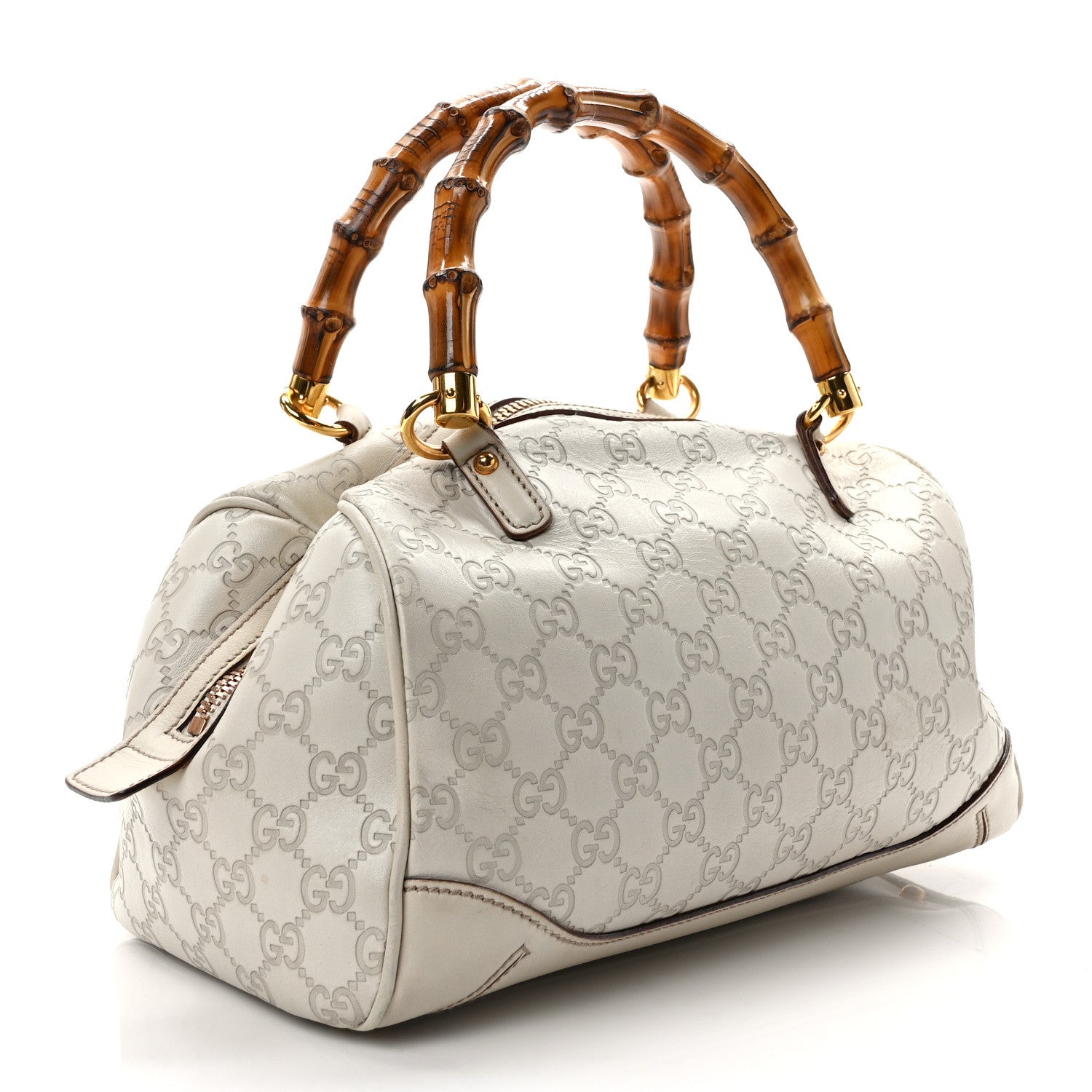 Gucci Guccissima Bamboo Top Handle Boston Bag Off White 3 of 11