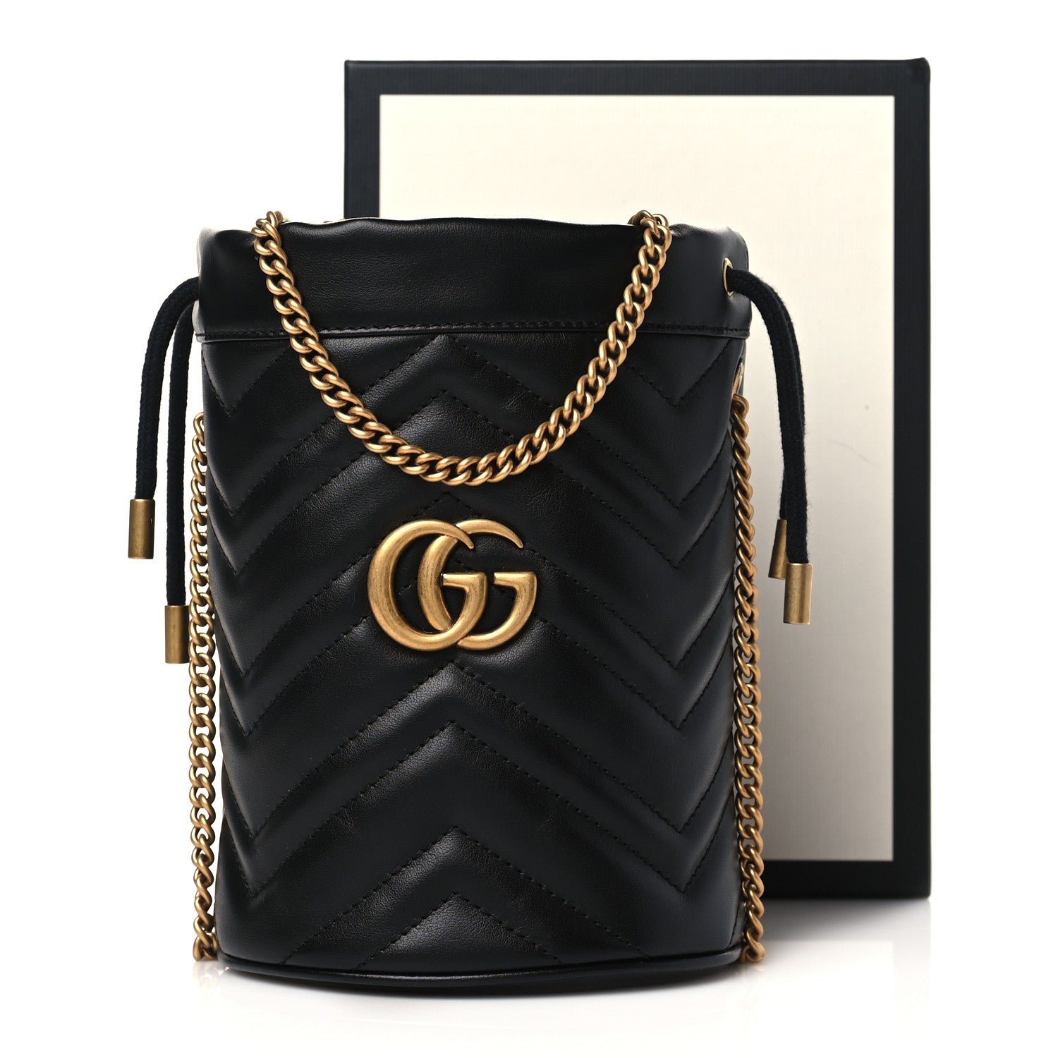 Gucci Calfskin Matelasse Mini GG Marmont 2.0 Bucket Bag Black 11 of 11