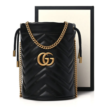 Gucci Calfskin Matelasse Mini GG Marmont 2.0 Bucket Bag Black 11 of 11
