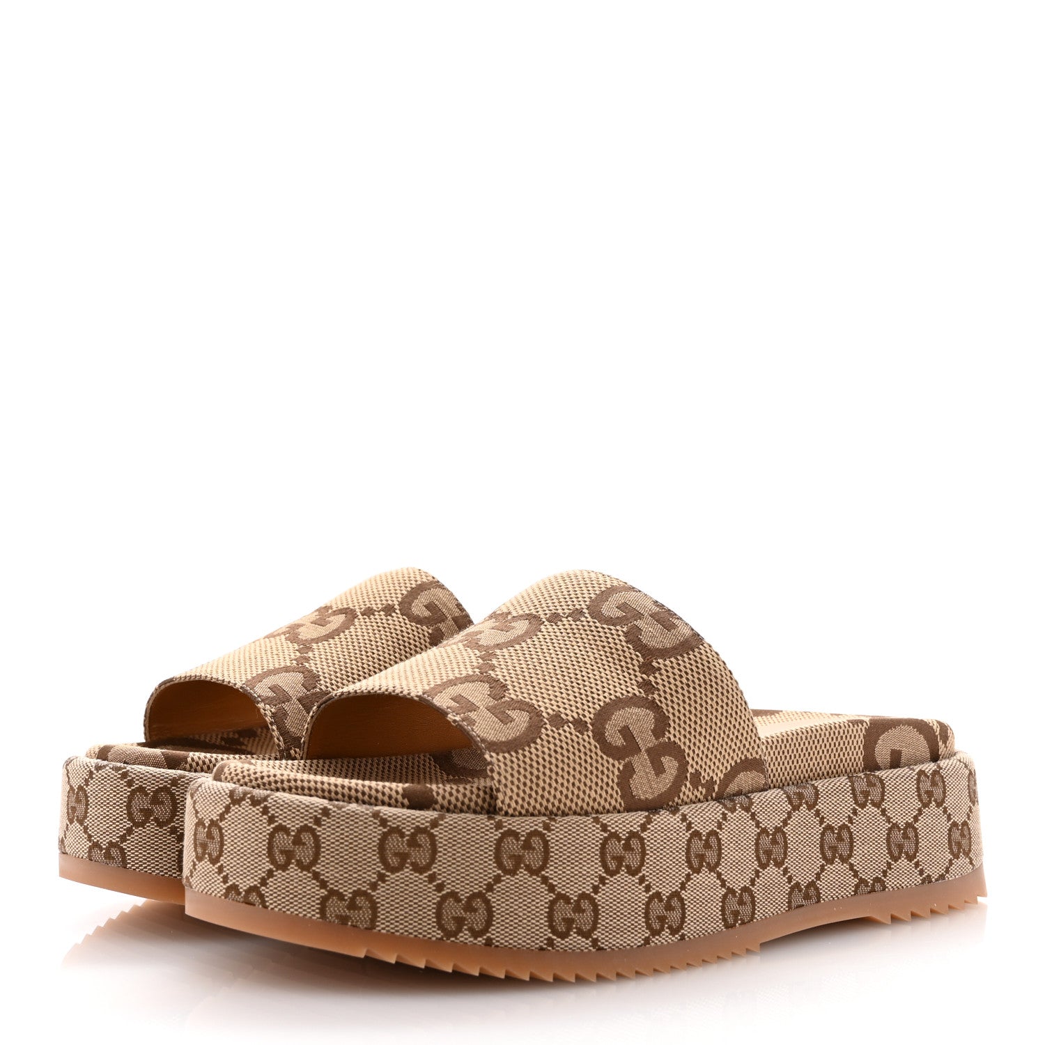 Gucci Monogram Maxi GG Angelina Platform 55mm Slide Sandals 39.5 Camel Ebony 4 of 10