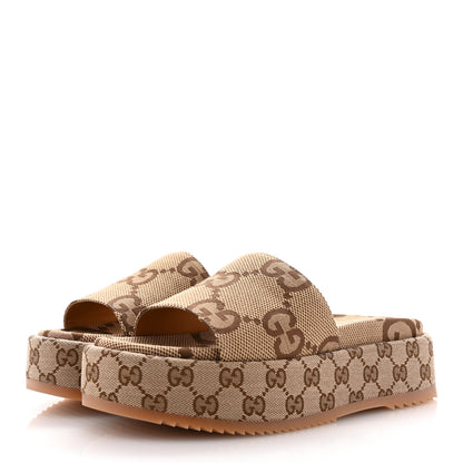 Gucci Monogram Maxi GG Angelina Platform 55mm Slide Sandals 39.5 Camel Ebony 4 of 10