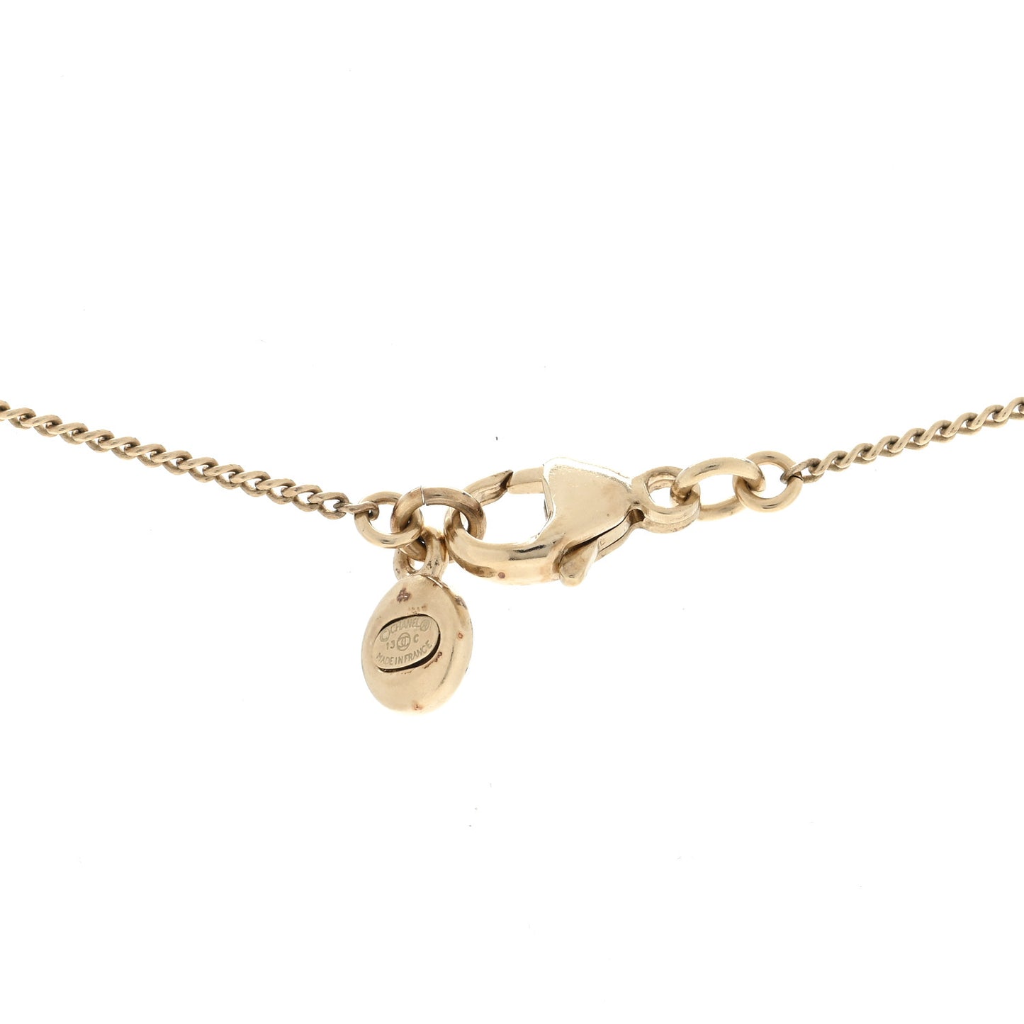 Pearl Crystal CC Drop Necklace Gold