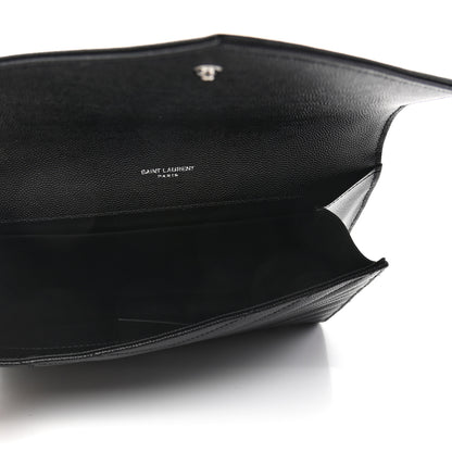 Saint Laurent Grain De Poudre Matelasse Chevron Monogram Envelope Clutch Black 5 of 7