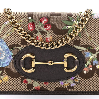 Gucci Monogram Jumbo GG Textured Dollar Calfskin Embroidered Horsebit 1955 Wallet On Chain Camel Ebony New Acero Multicolor 6 of 9