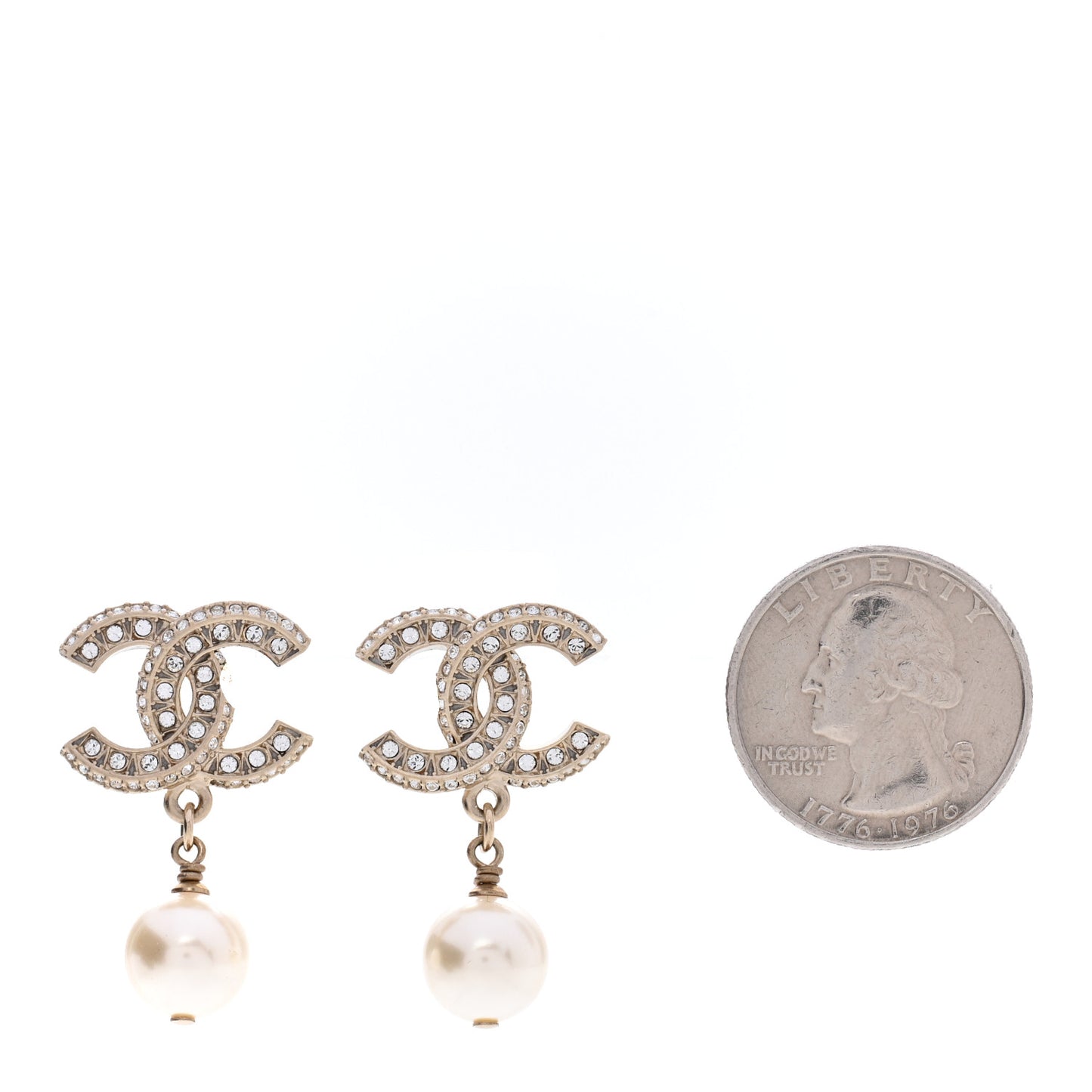 Crystal Pearl CC Drop Earrings Gold