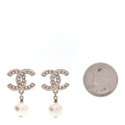 Chanel Crystal Pearl CC Drop Earrings Gold 2 of 5