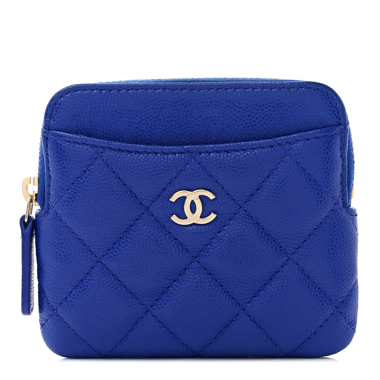 Caviar Quilted Zip Card Holder Wallet Blue