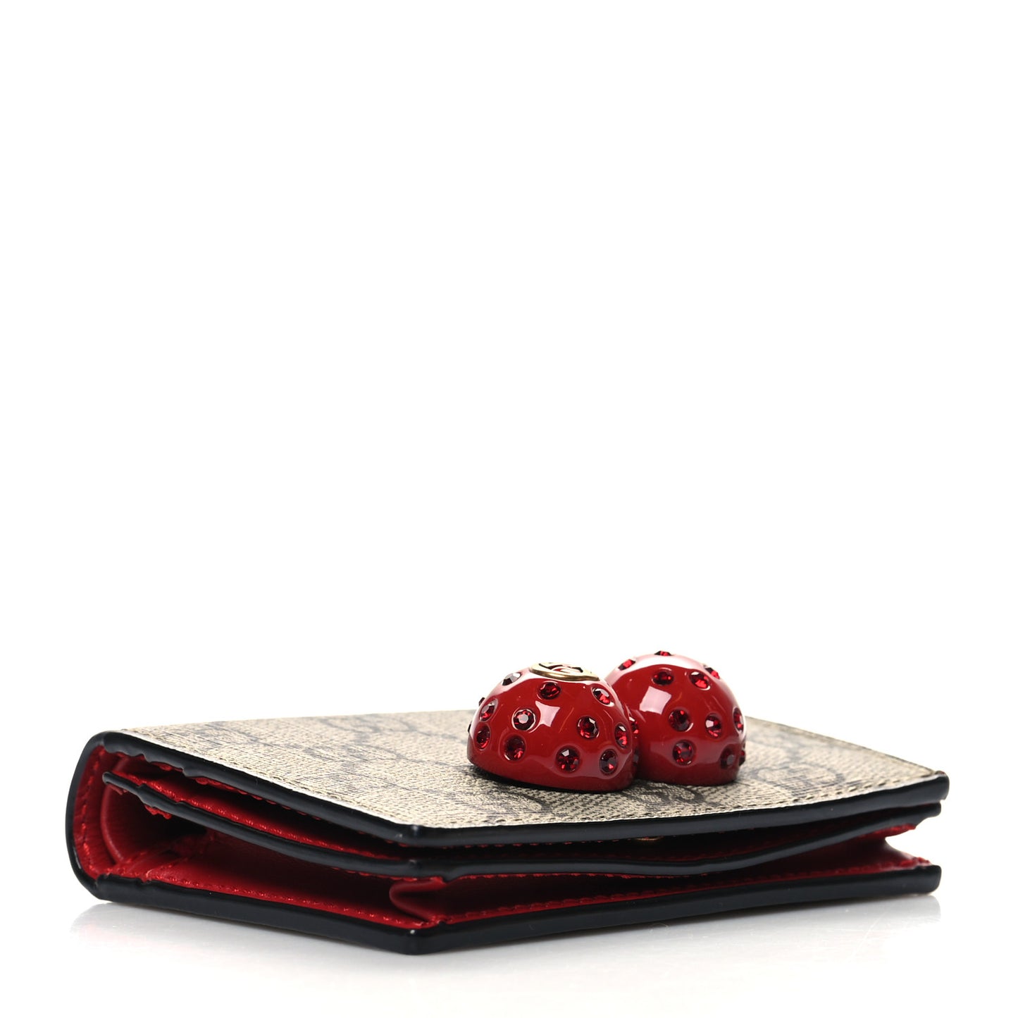 GG Supreme Monogram Cherry Embellished Card Case Wallet Hibiscus Red