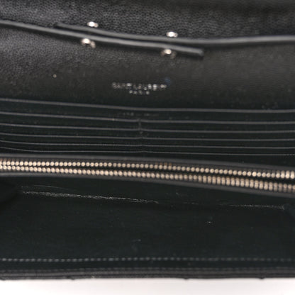 Saint Laurent Grain De Poudre Matelasse Chevron Monogram Chain Wallet Black 5 of 9