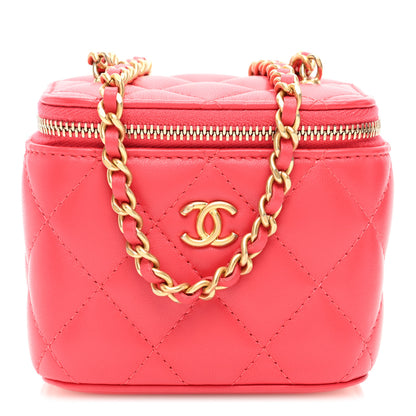 Chanel Lambskin Quilted Pearl Crush Mini Vanity Case With Chain Dark Pink 1 of 11
