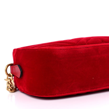 Gucci Velvet Matelasse Small GG Marmont Chain Shoulder Bag Hibiscus Red 9 of 15