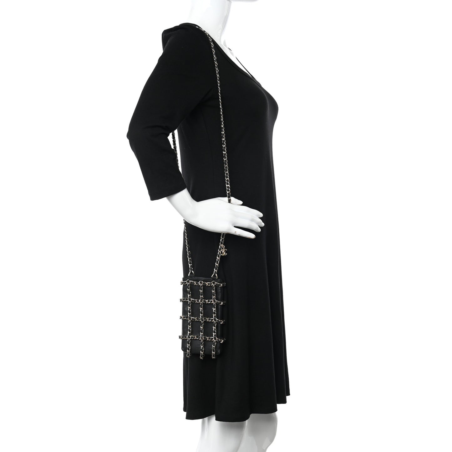 Lambskin Tech Me Out Clutch With Chain Black