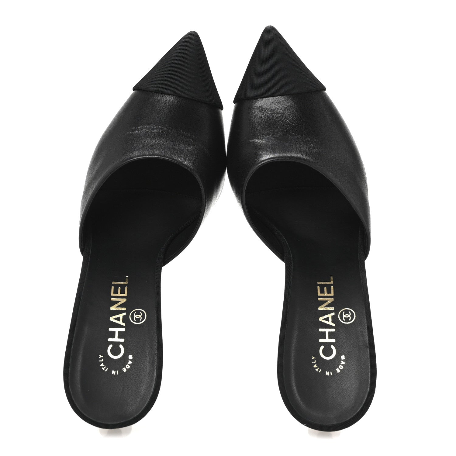 Chanel Goatskin Grosgrain Cap Toe Pearl Mule 38.5 Black 2 of 11
