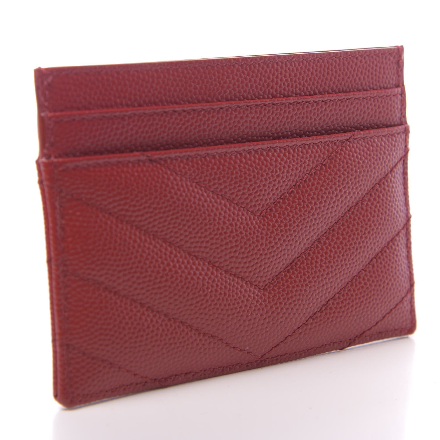 Saint Laurent Grain De Poudre Matelasse Chevron Monogram Credit Card Case New Red 3 of 8