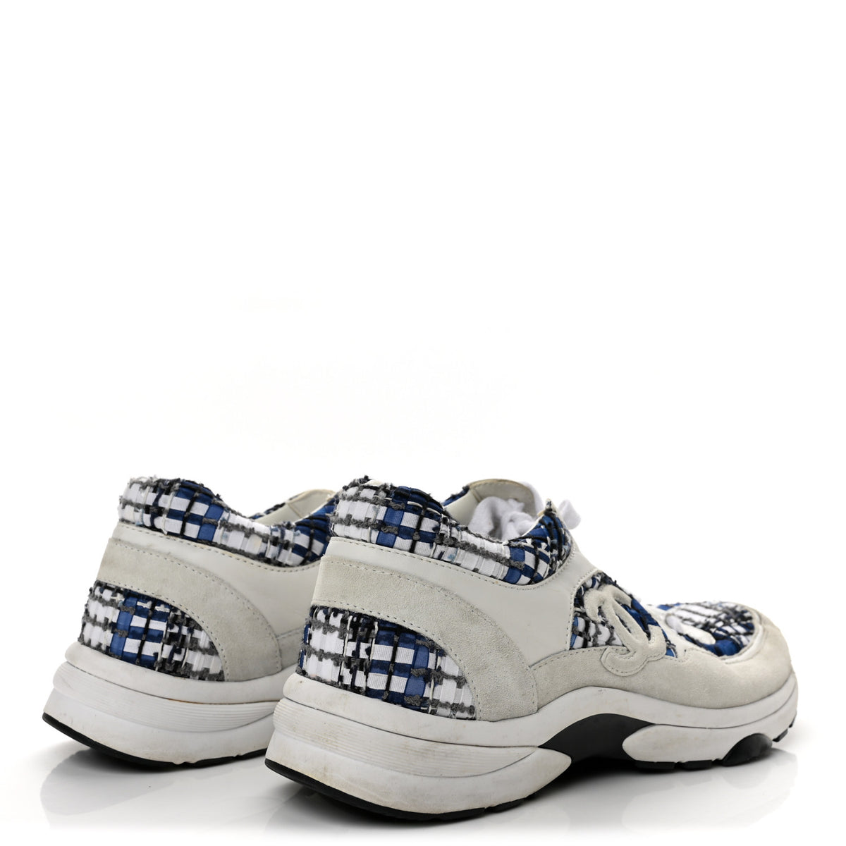 Chanel Tweed Suede Calfskin Womens CC Sneakers 41 Dark Blue Black Grey White 5 of 9