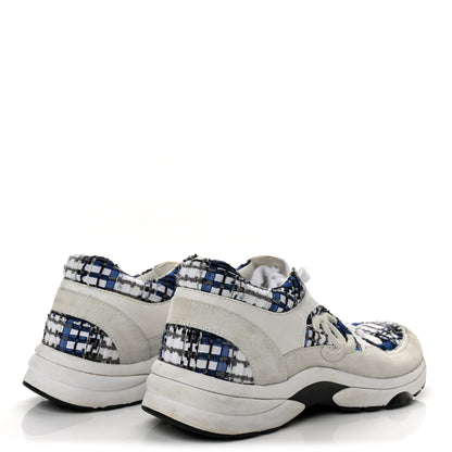 Chanel Tweed Suede Calfskin Womens CC Sneakers 41 Dark Blue Black Grey White 5 of 9