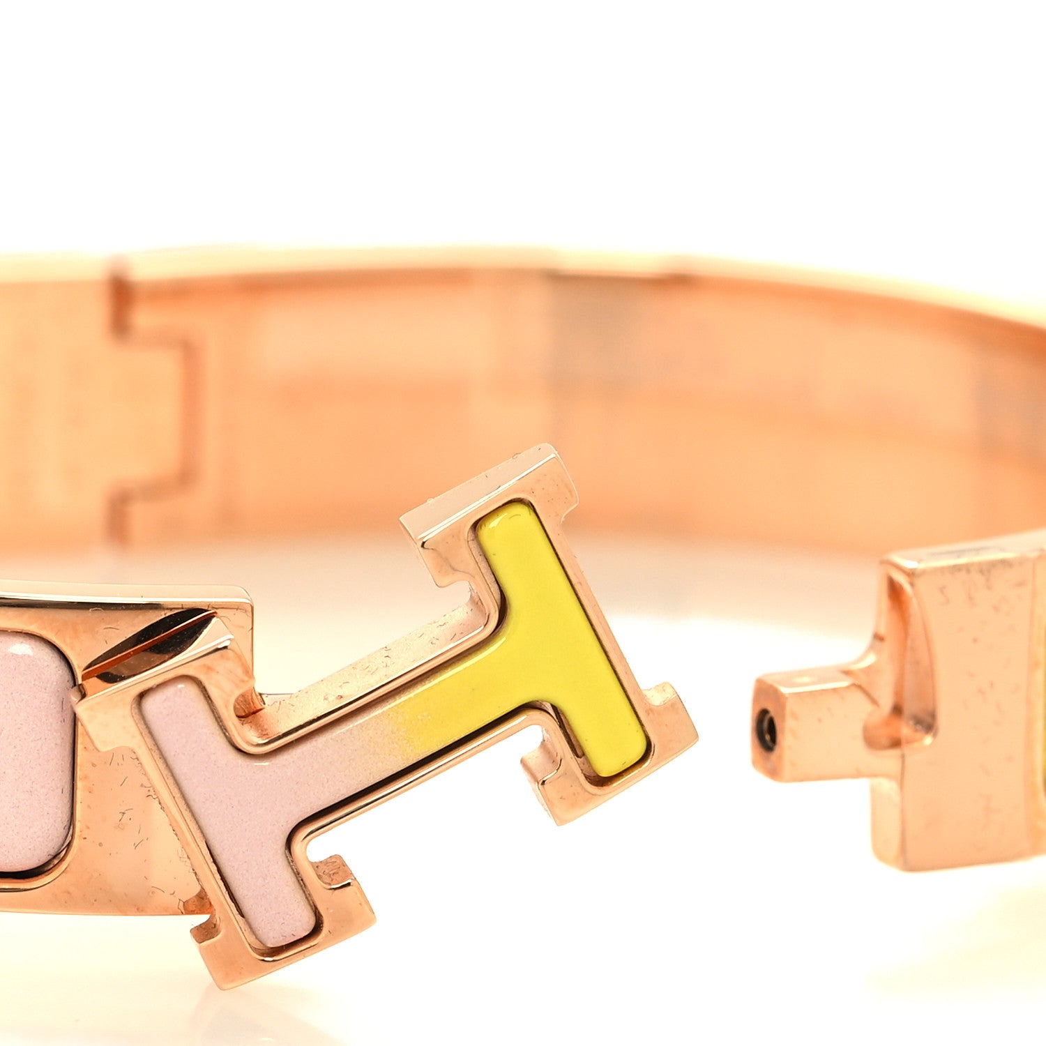 Hermes Enamel Narrow Clic Clac H Fusion Bracelet PM Rose Candeur Jaune Tennis 4 of 5