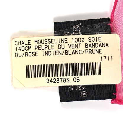 Hermes Mousseline Silk Peuple Du Vent Bandana Shawl 140 Rose Indien White Prune 3 of 3